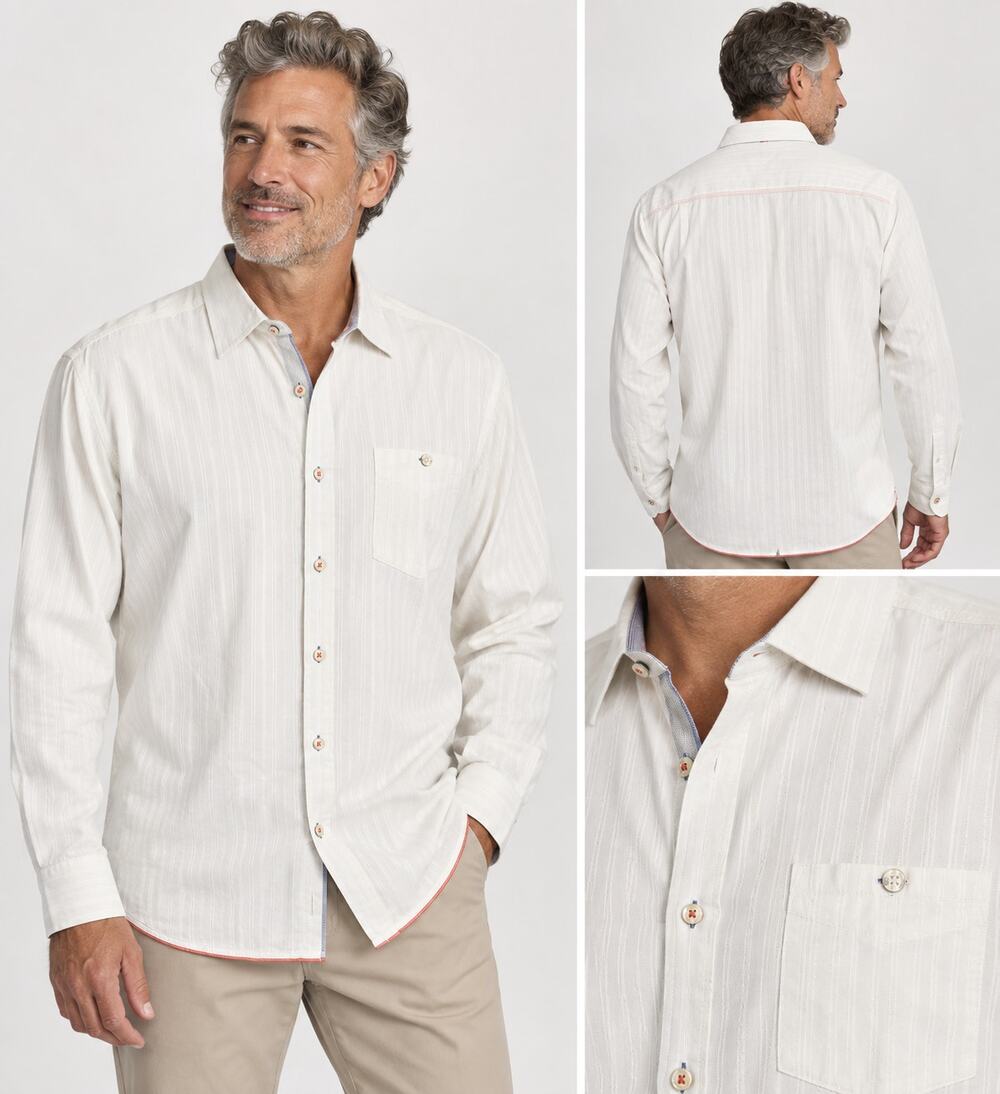 Tommy Bahama Jeans Men’s White Textured Stripe Long Sleeve Button Up Shirt
